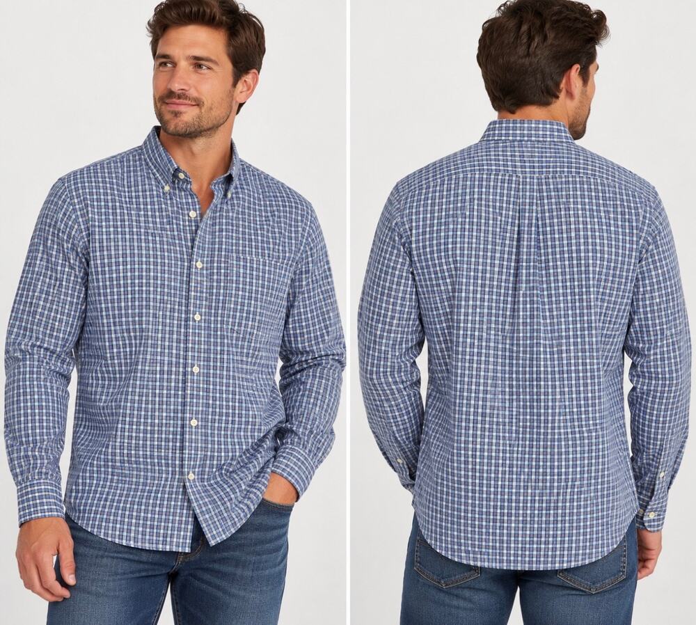 Brooks Brothers 1818 Men’s Blue Check Slim Fit Cotton Button Down Dress Shirt